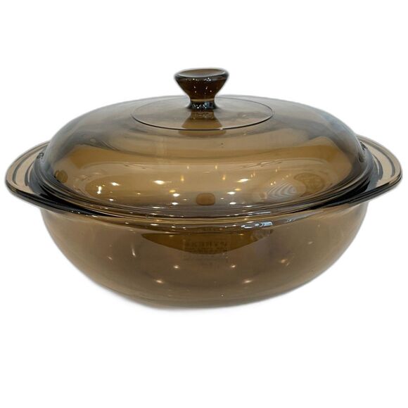 Vintage Brown 024 Pyrex Glass 2L Round Casserole Dish w/Lid Oven/Microwave Safe - Picture 1 of 9